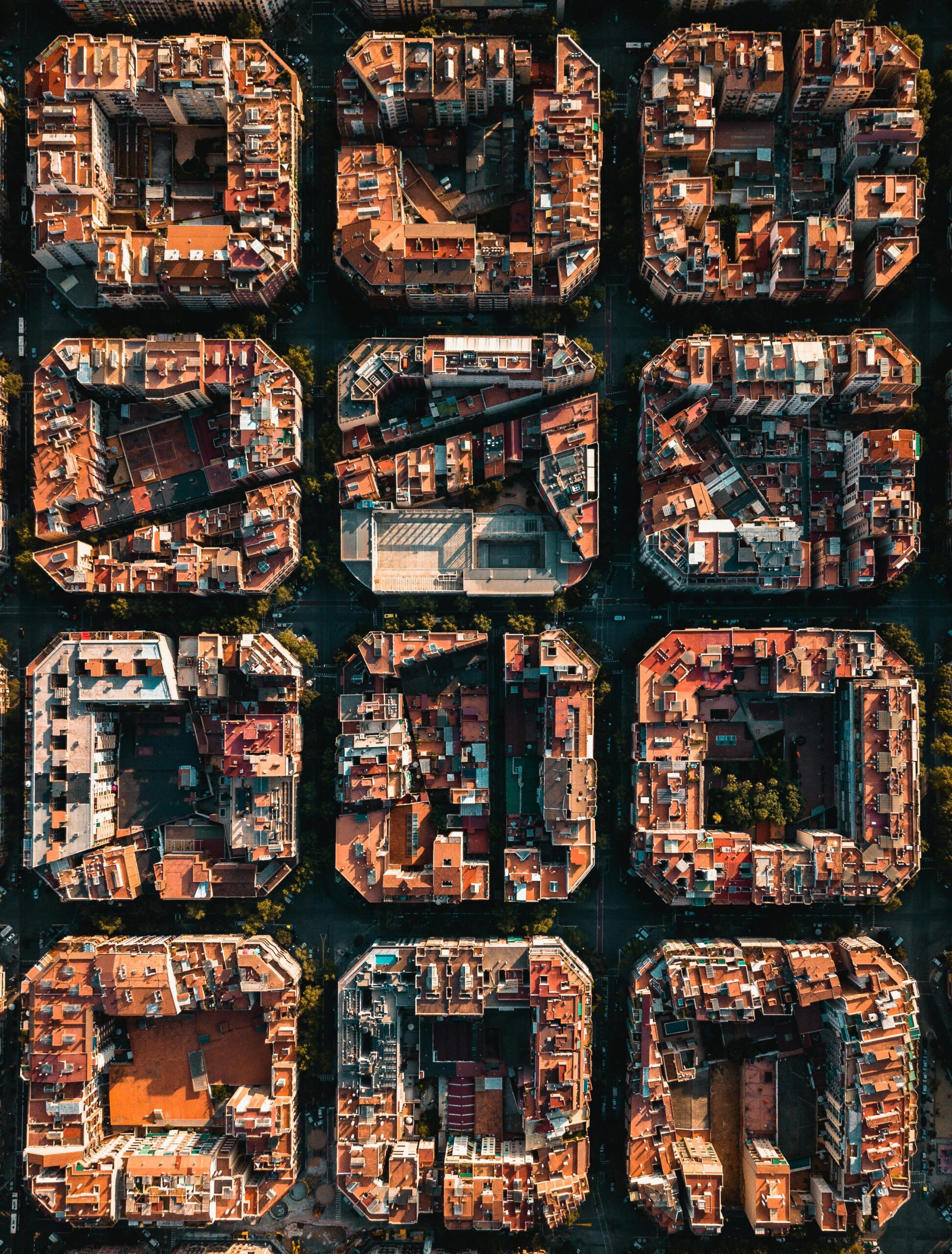 Barcelona city from above showing streets and houses